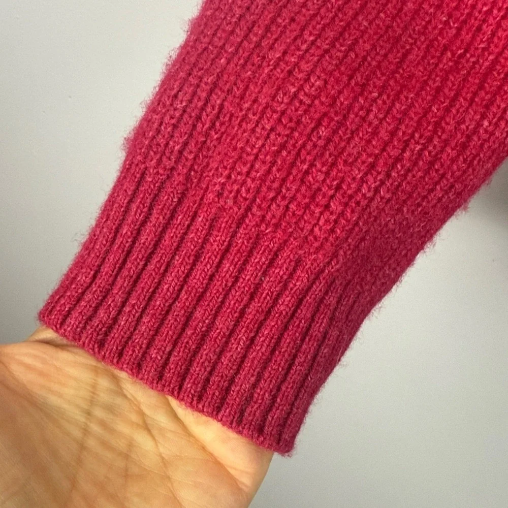 Tahari Merino Wool Cotton Blend Hot Pink Cowl Neck Long Sleeve Knit Sweater - Picture 5 of 9
